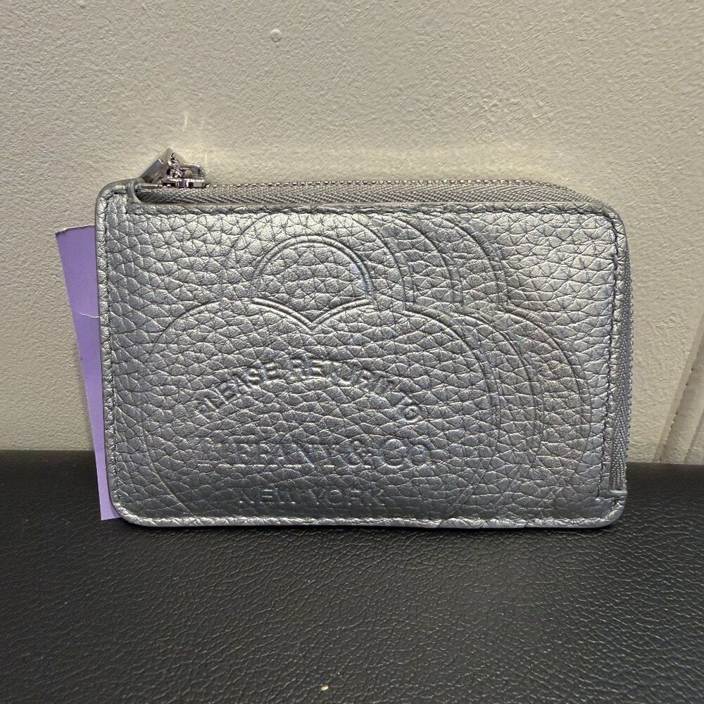 NWT Tiffany & Co "Return to Tiffany & Co." Silver Leather Card Zip Holder Wallet